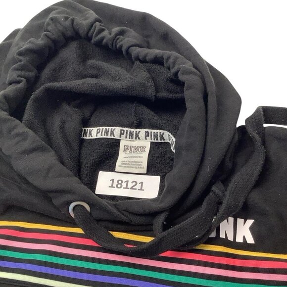 Pink Victoria's Secret Black Long Sleeve Striped Logo Hoodie Size XS - Picture 10 of 10